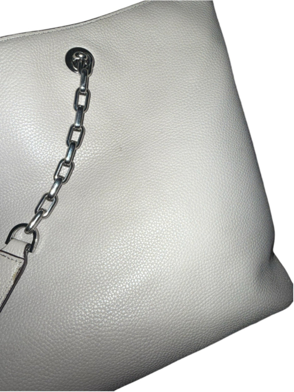 Michael Kors Pebbled Leather Large Chain Tote Shoulder Bag Cream Beige - Picture 9 of 15